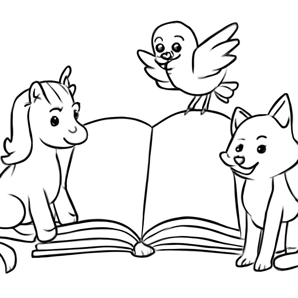 Контурная иллюстрация героев книг