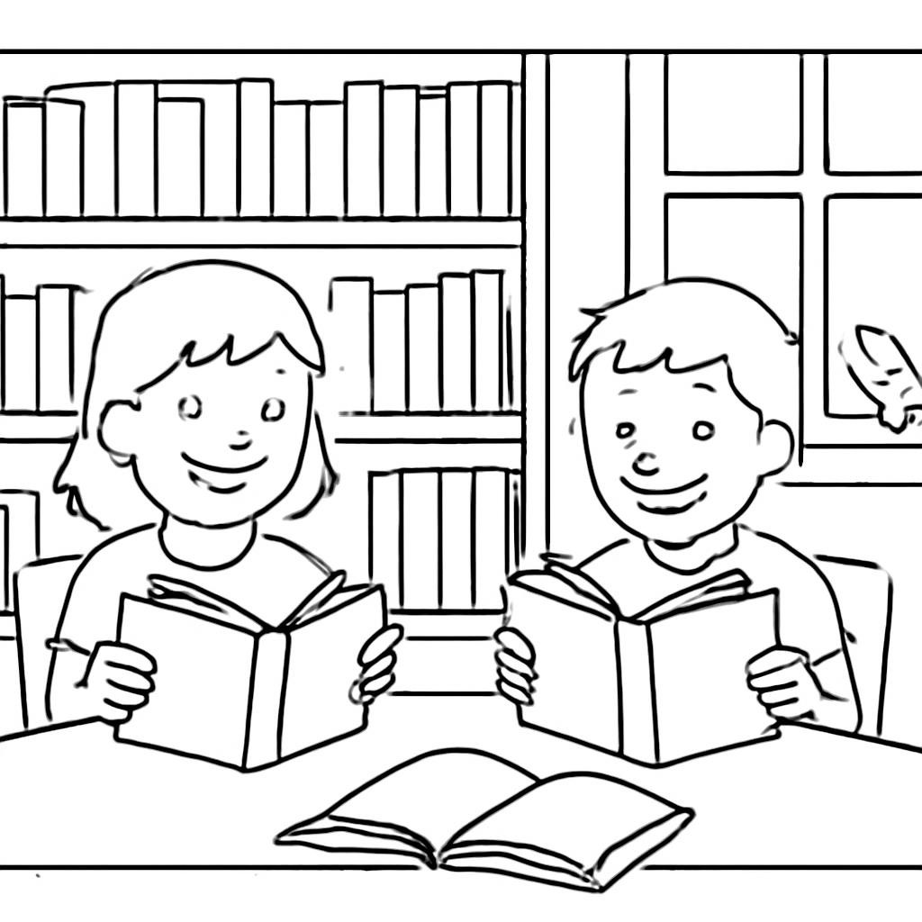 Дети читают книги в библиотеке
