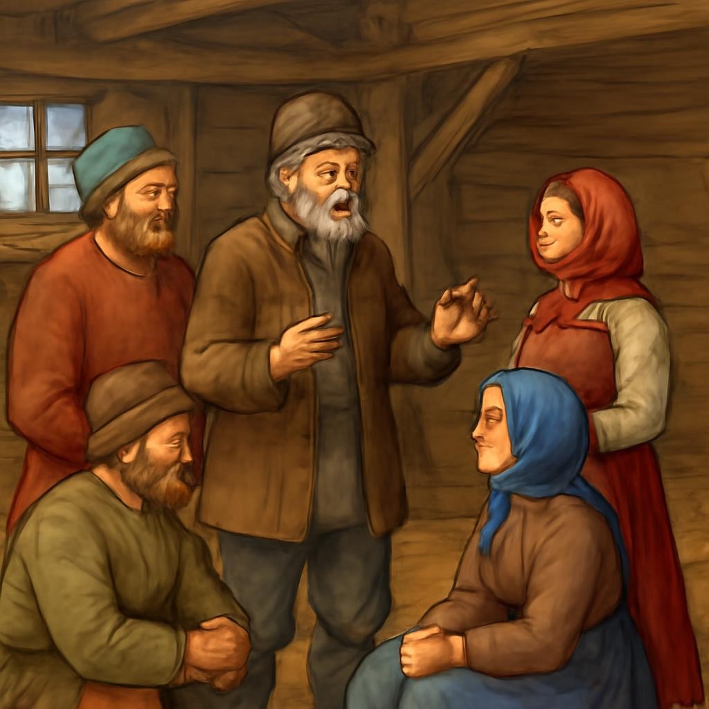 Историческая сцена, связанная с жизнью крестьян в эпоху Великих реформ.