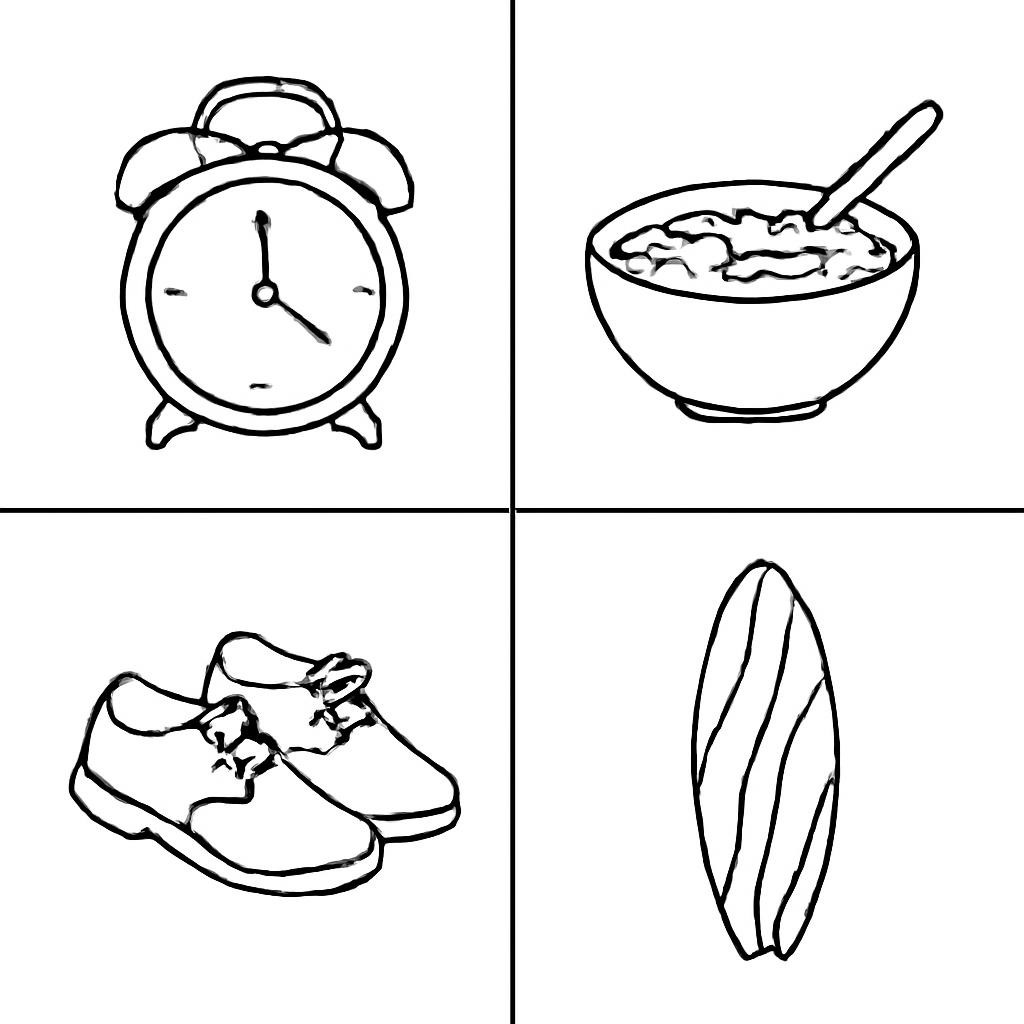 A simple 2x2 grid of four everyday objects