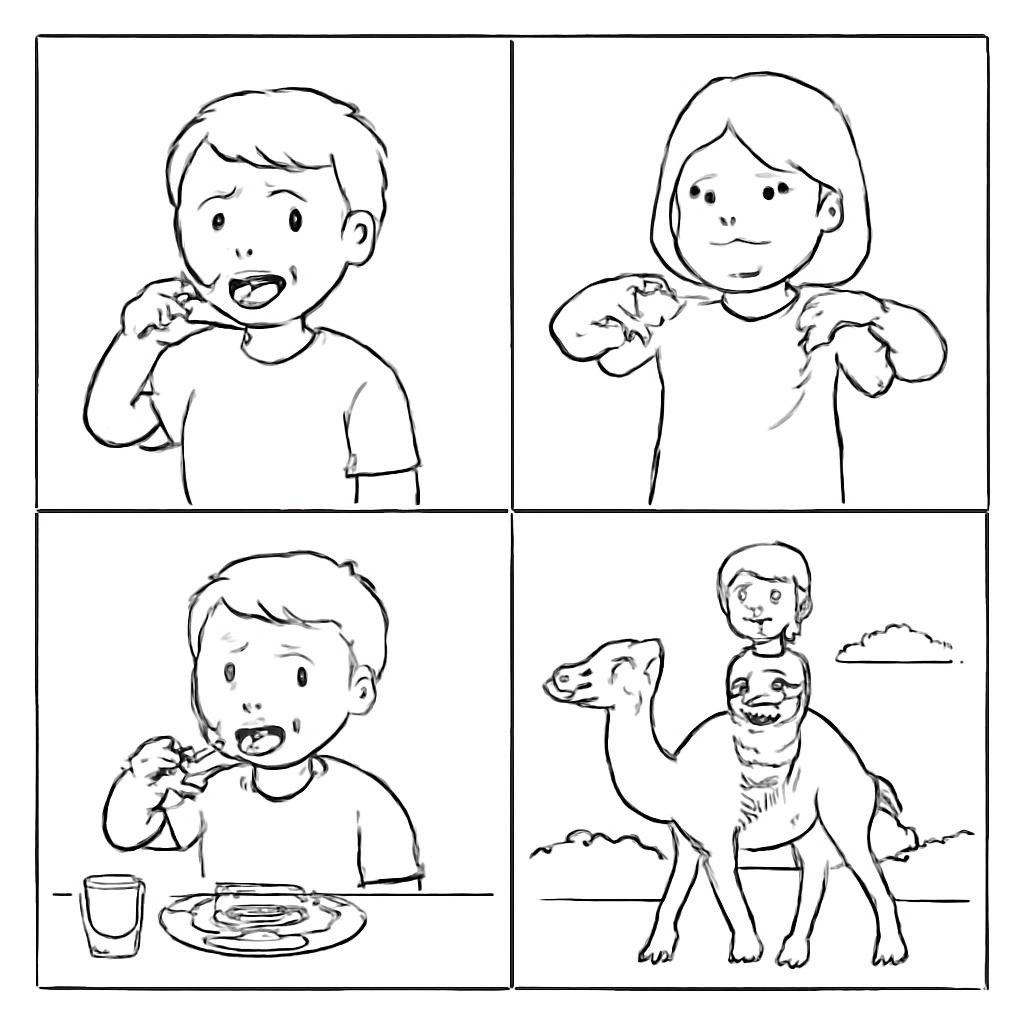 A 2x2 grid showing four familiar activities and one unusual activity