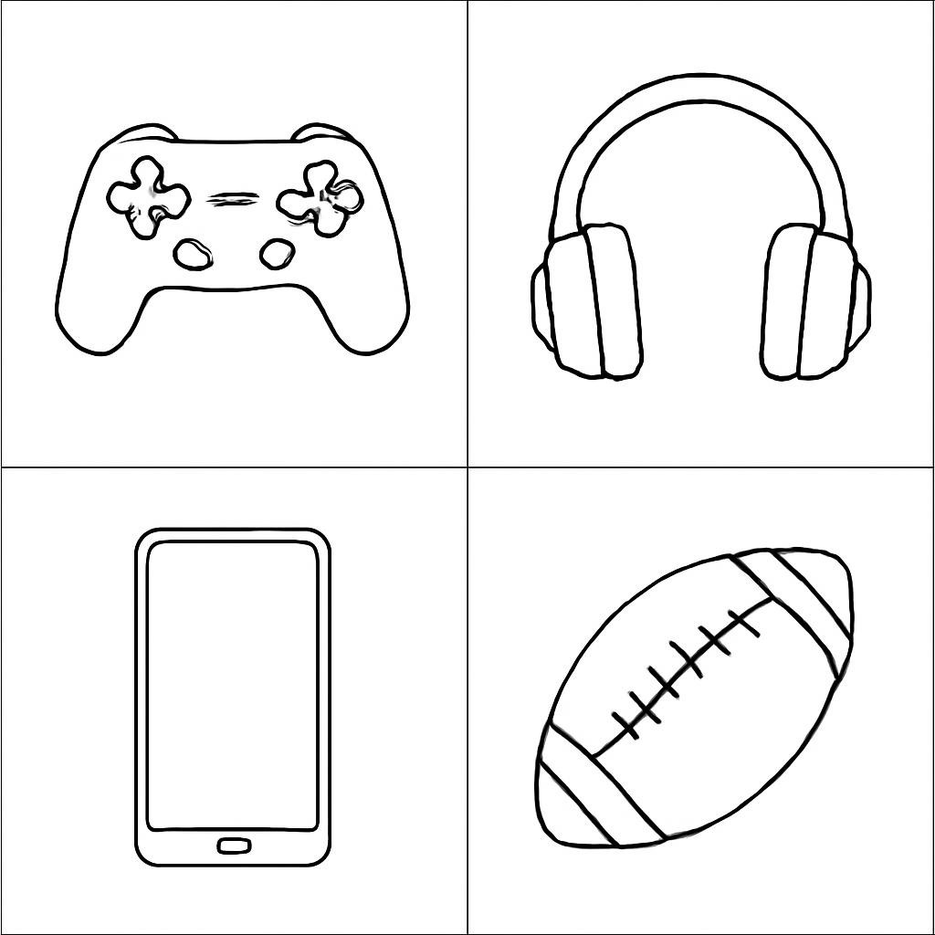 Four simple objects related to digital leisure and sports