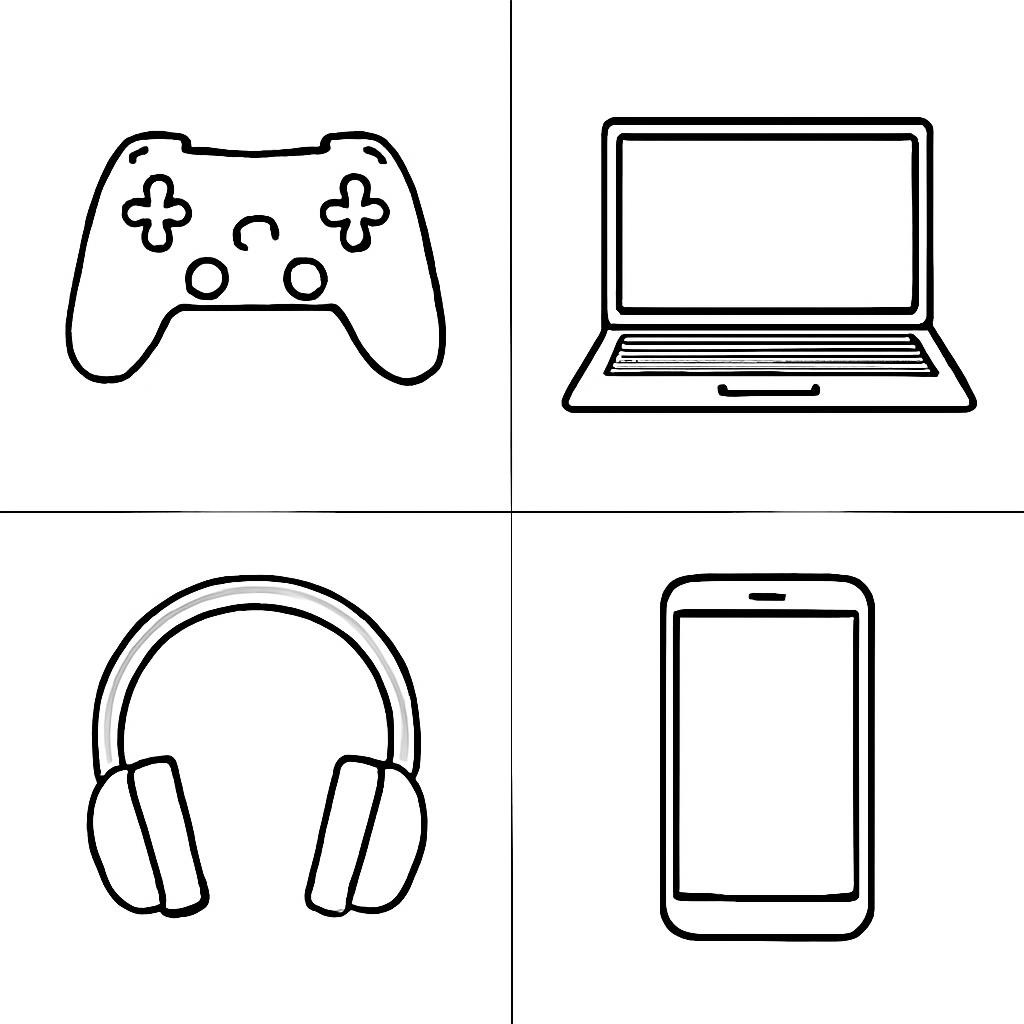 Four black-and-white digital leisure objects