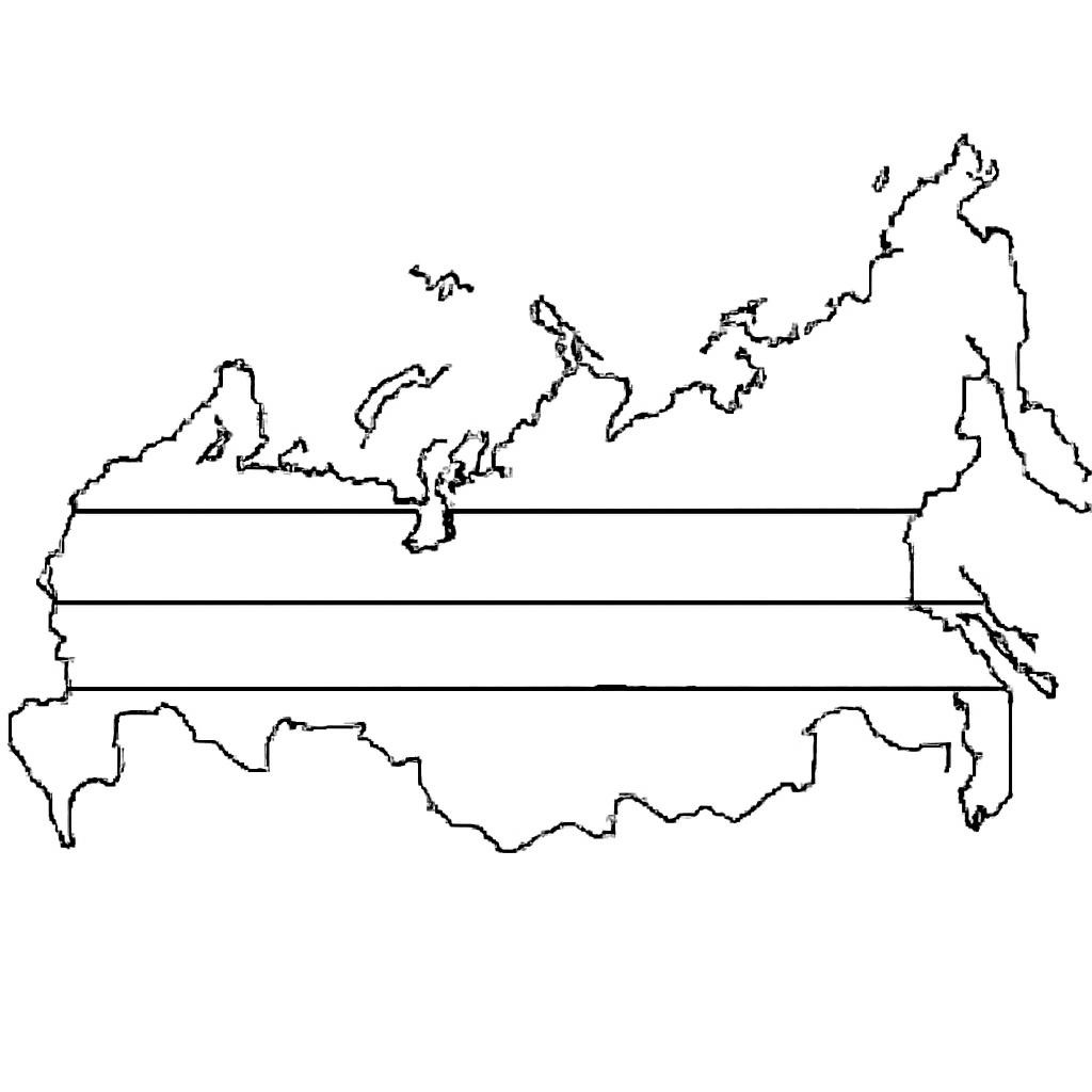 Контурная учебная карта России с условными полосами природных зон без подписей