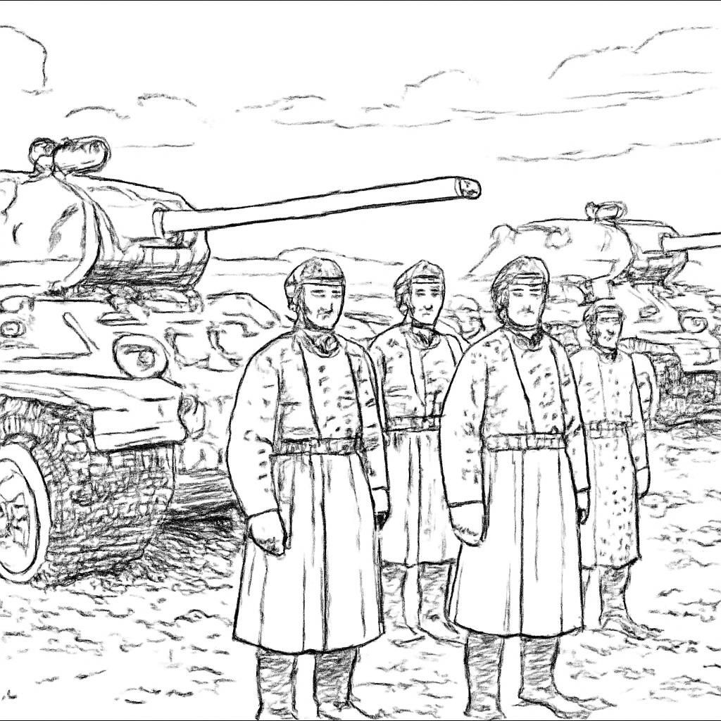 Фотография советских танкистов рядом с танками после боёв