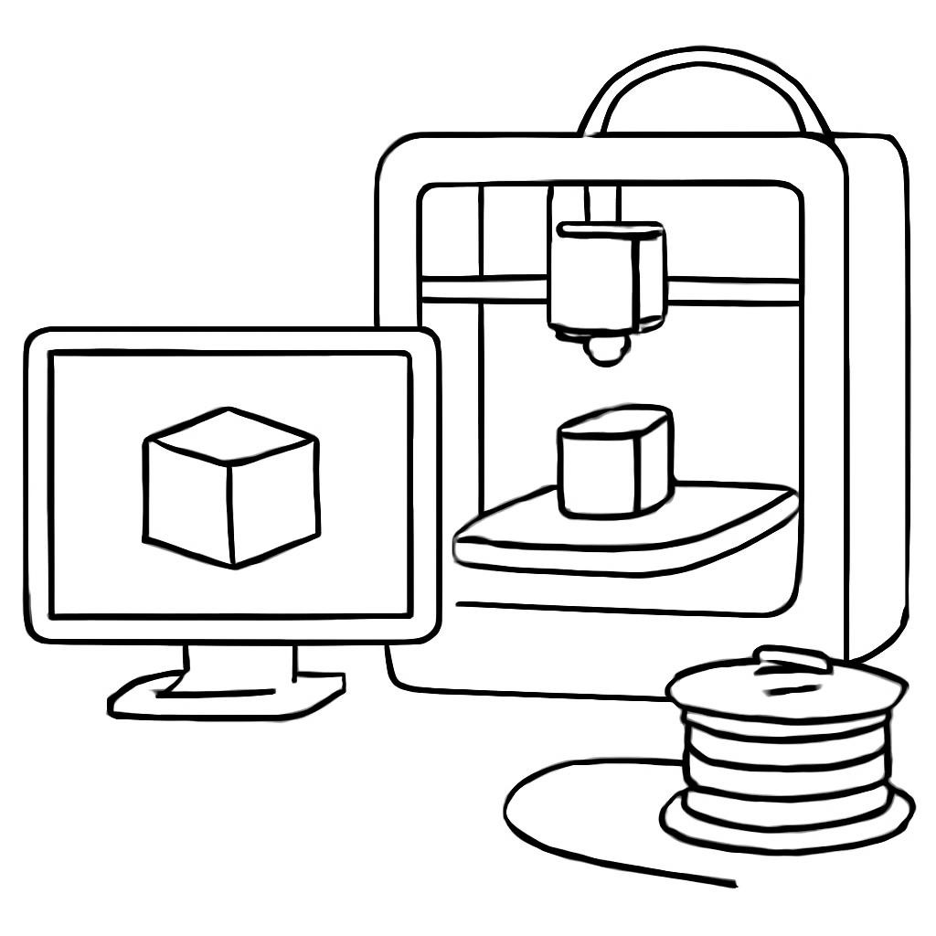 Контурная иллюстрация рабочего места для 3D-печати