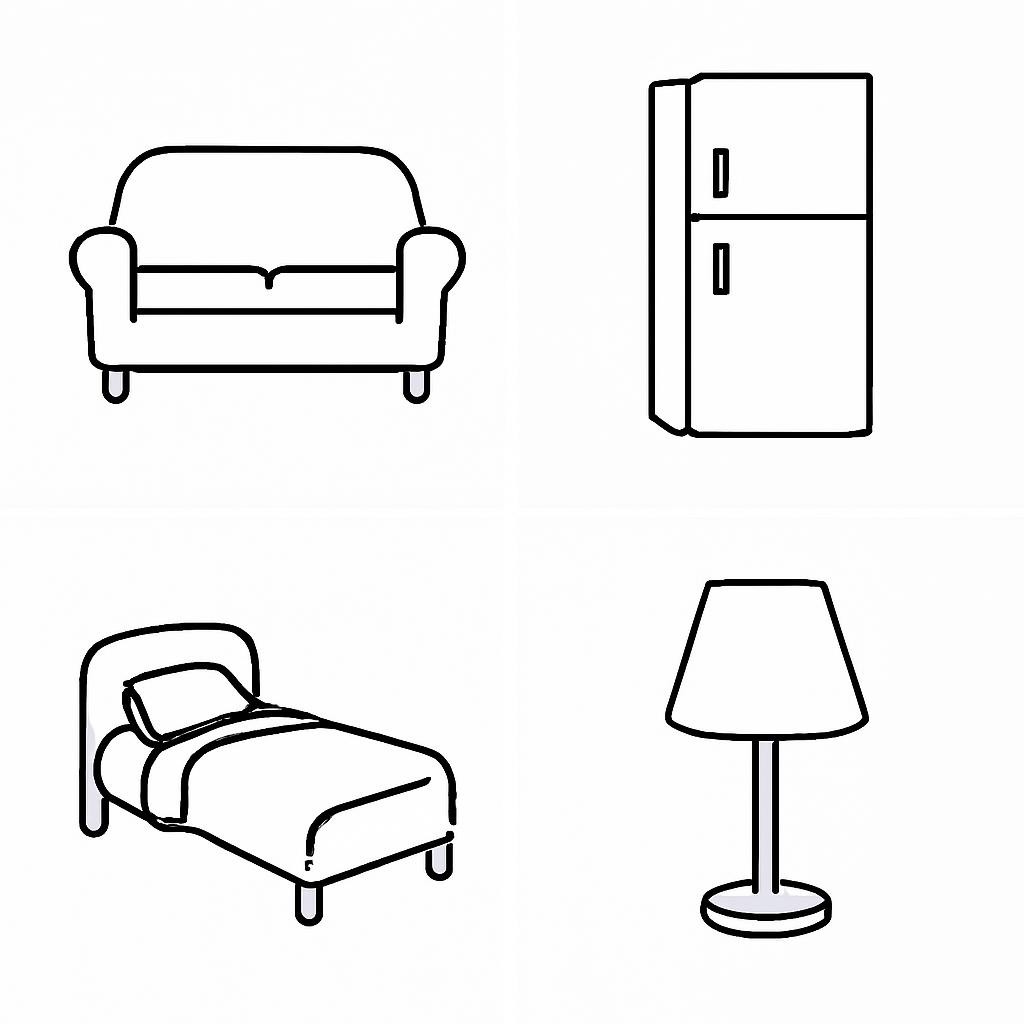 A black-and-white 2×2 grid of four flat objects.