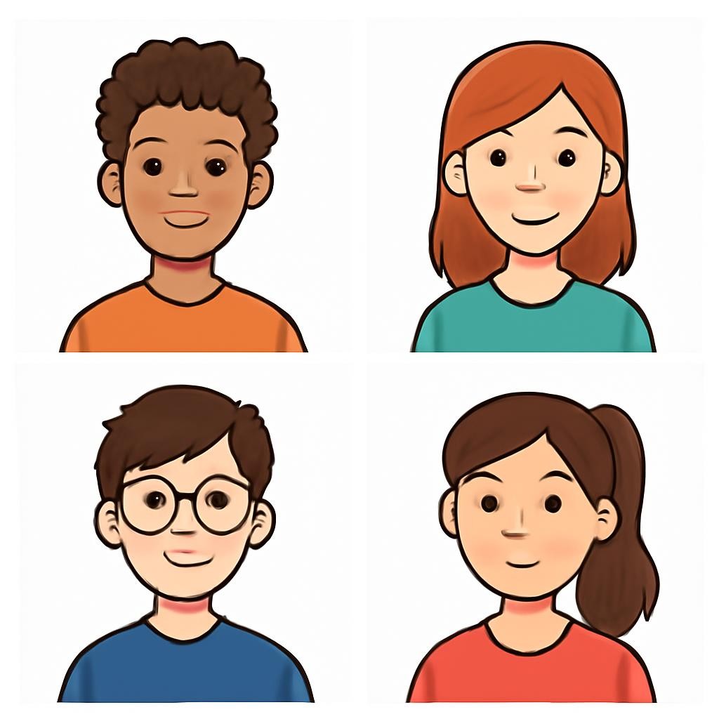 Grid of four people showing different physical features