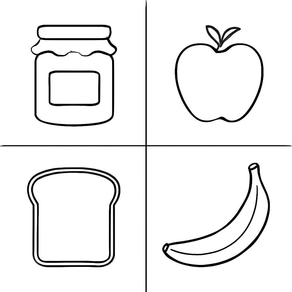 Four simple food pictures for matching