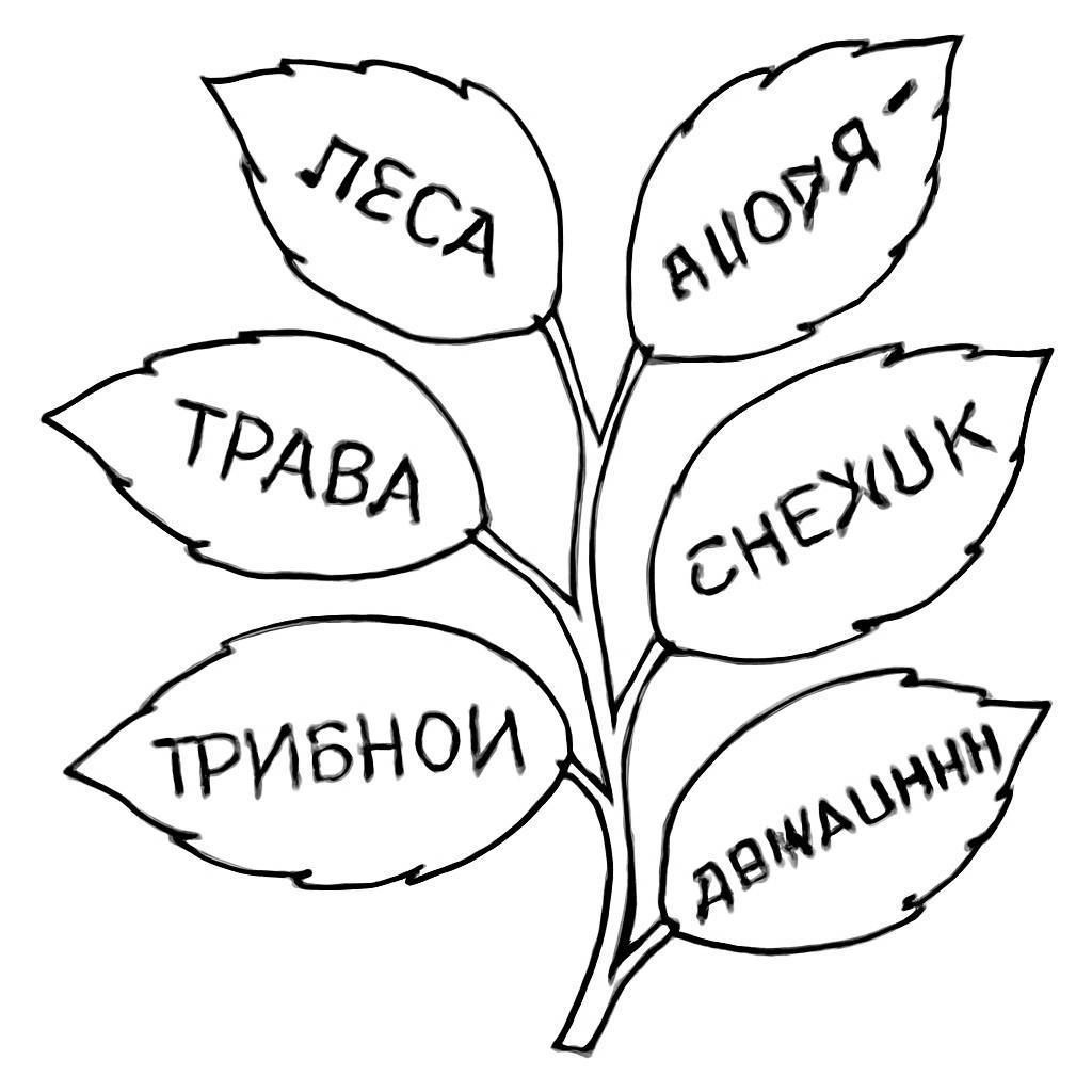 Листья со словами для подбора проверочных слов