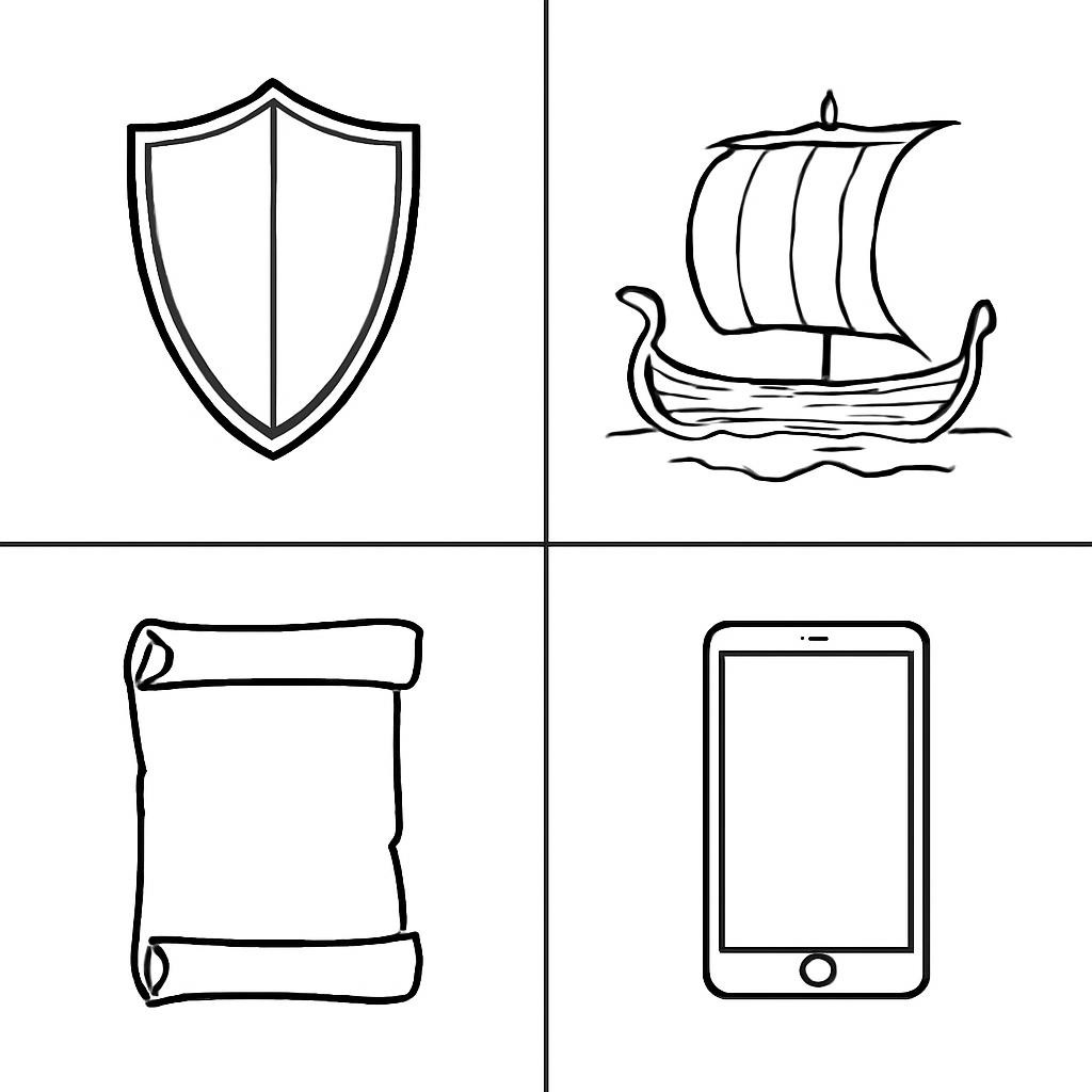 Контурная сетка из четырёх исторических предметов