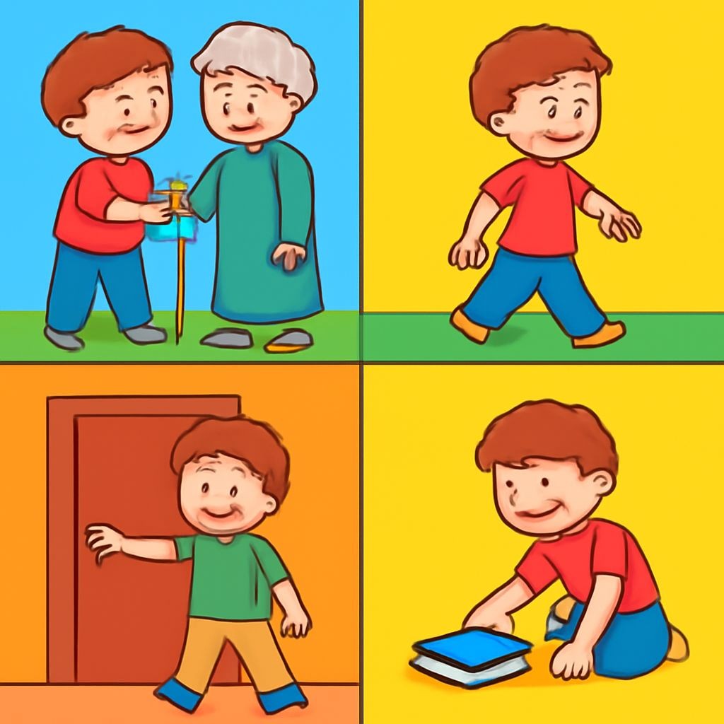 Контурная сетка из четырёх детских иллюстраций