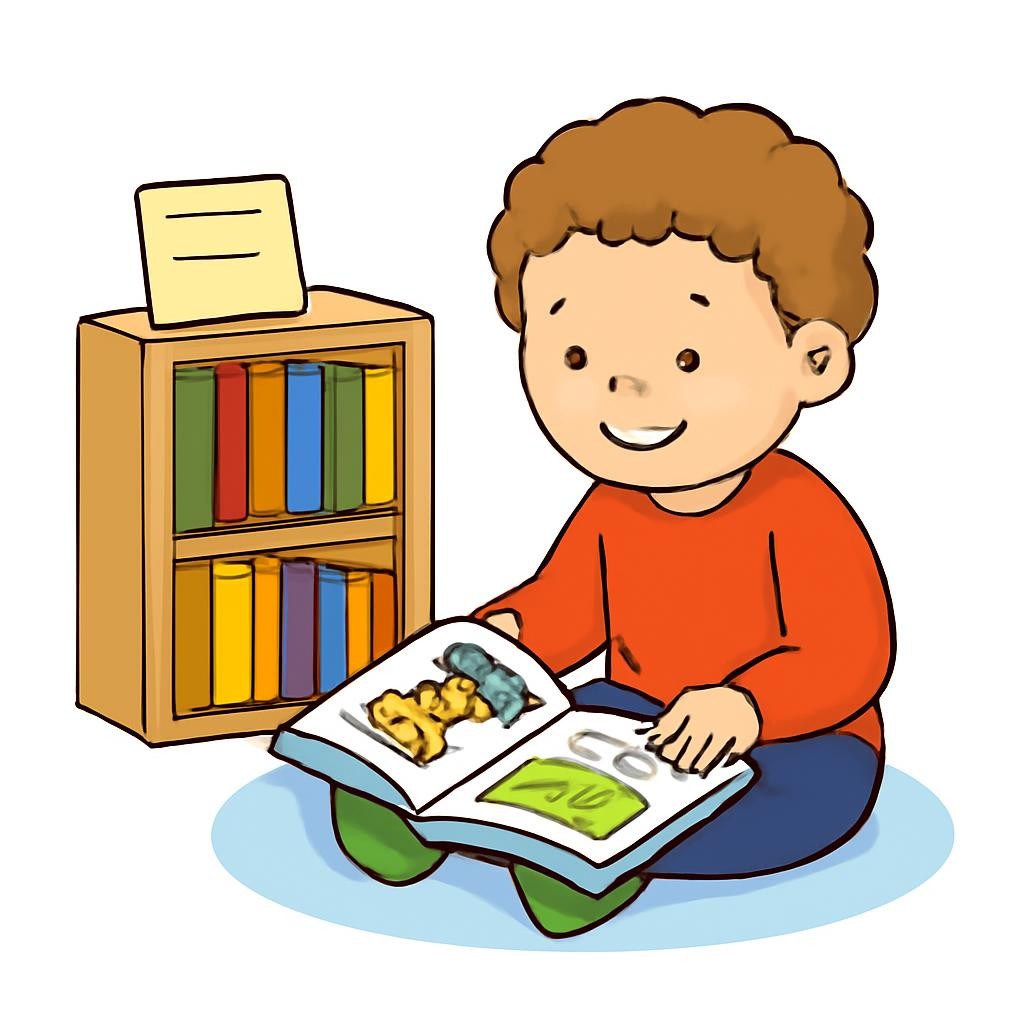 Детская книжная полка с книгой и листами