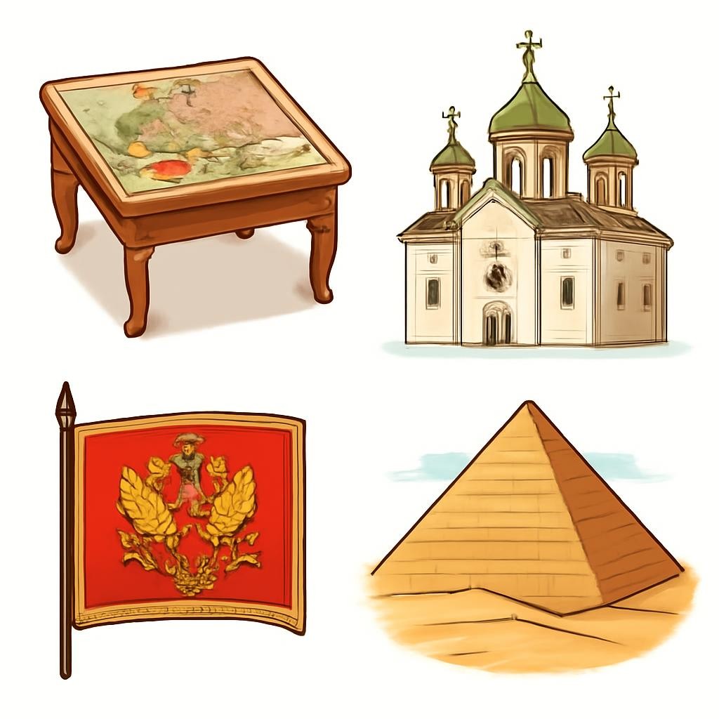 Четыре исторических объекта в сетке 2×2