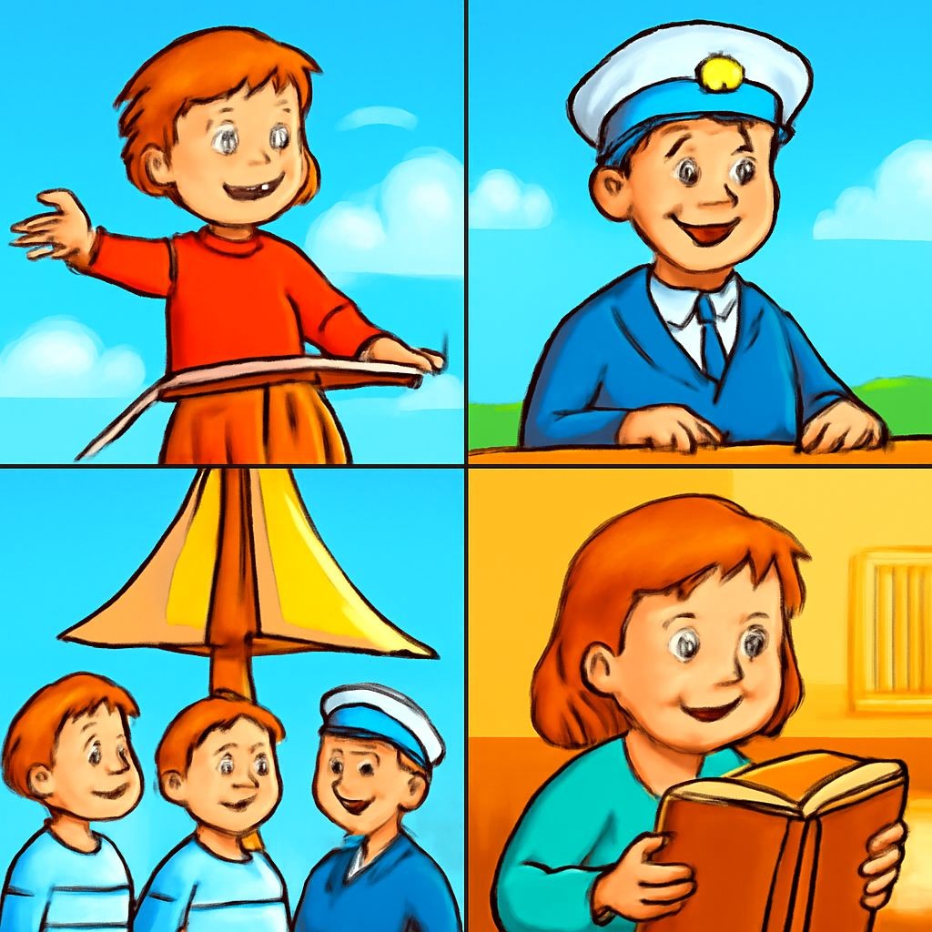 Сетка из четырёх контурных детских сцен