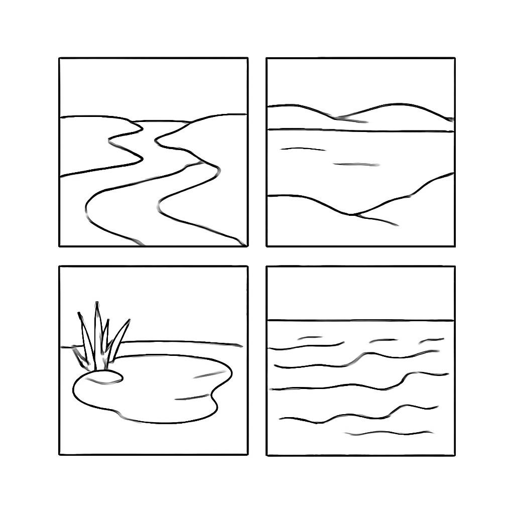 Контурная сетка с четырьмя водоёмами.