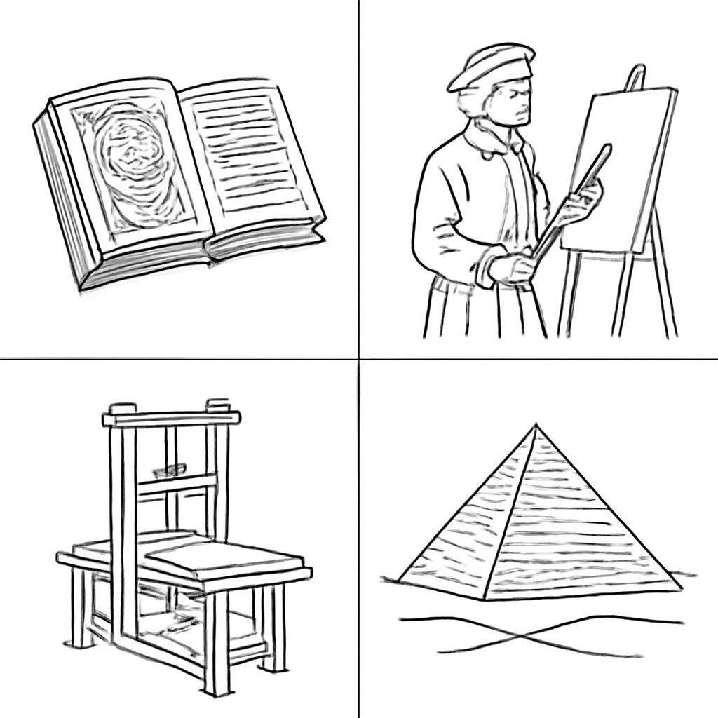 Сетка из четырёх контурных историко-культурных изображений