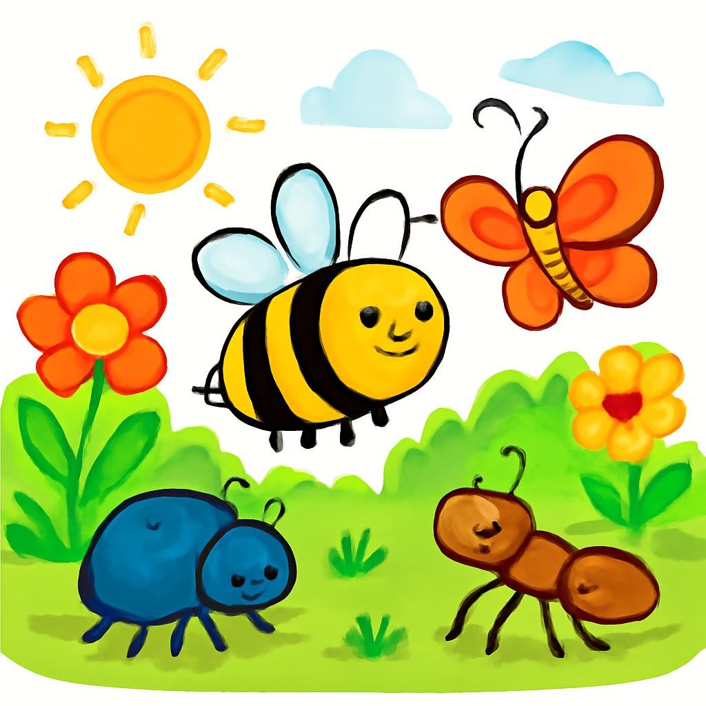 A child-friendly garden with different insects