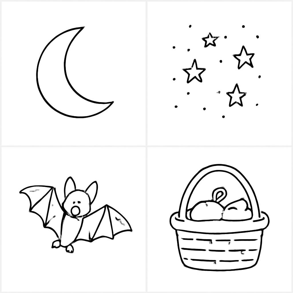 Night-time Halloween images and one daytime object.