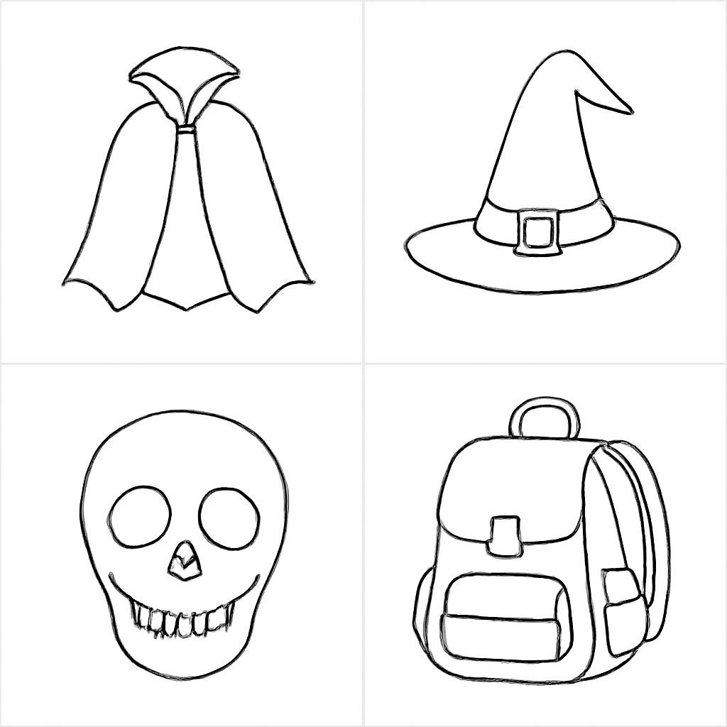 Halloween costume items and one unrelated object.