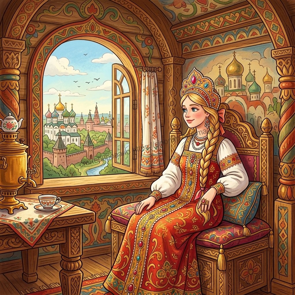 Слайд 7 «Прыжок к царевне» — иллюстрация к презентации «Сивка-Бурка: Путешествие в сказку» по литературе для 3 класса