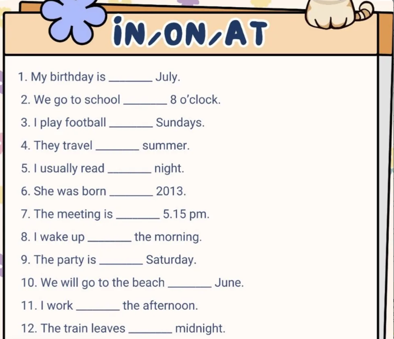 Слайд 9 «Prepositions: Where and When?» — иллюстрация к презентации «English Revision Fun!» по английскому языку для 5 класса
